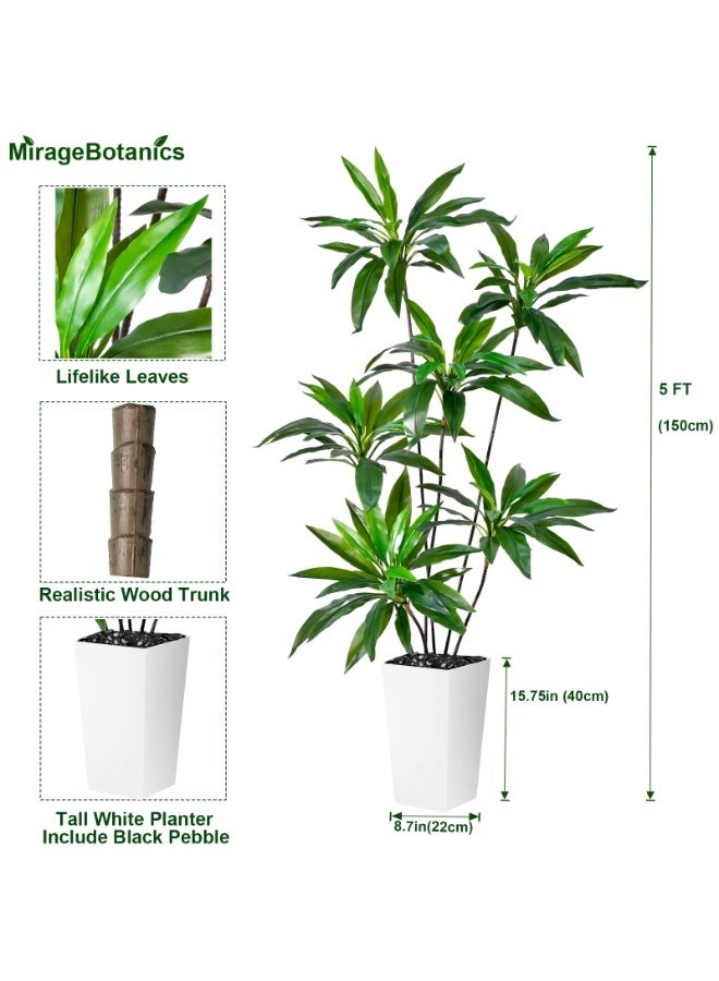 MirageBotanics Nordic Home Living Room Office 5ft Artificial Plant Decoration Fake Loose Tail Dracaena Artificial Plantain Tree Potted Artificial Tree Artificial Green Plant (Include White Tall Planter) - Image 4